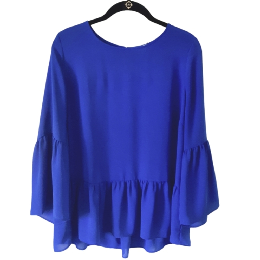 𝅺J Crew Women's Size M Royal Blue Bell Sleeve Peplum Blouse